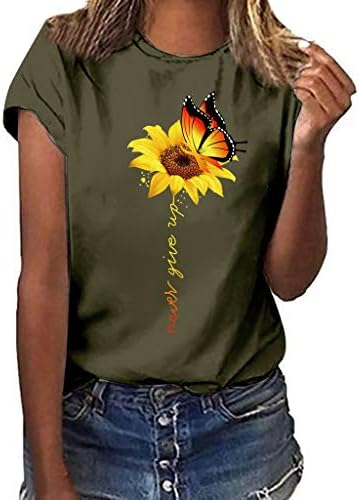 Bayan Tops Şık Rahat, Tee Gömlek Ayçiçeği Kısa Kollu Grafik Yuvarlak Boyun Rahat T Shirt Gömlek Kazak Bluz