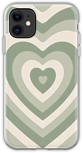ıPhone 11 Kılıf ile uyumlu 6.1 İnç Adaçayı Yeşil Latte Kalp Kahve Aşk TPU Tampon Yumuşak Kapak Darbeye Koruyucu Slim Fit Telefon