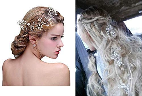 TQsuen Gelin Saç Bantları Kristaller Düğün Headpieces, 20 İnç İnci ve kristal boncuklar Düğün Kafa Parçası Gelin Saç Aksesuarları