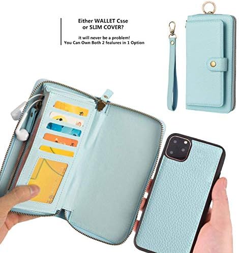 AIFENGCASE Telefon Kılıfı ile Uyumlu iPhone 11 Pro Max, cüzdan Kılıf için Kadın Erkek Kız, Wristlets Debriyaj Fermuar Deri
