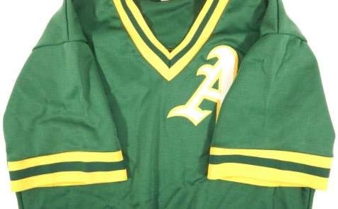 1980'lerin sonlarında Oakland Atletizm 5 Oyun Kullanılan Yeşil Jersey Vuruş Uygulama DP04638 - Oyun Kullanılan MLB Formalar