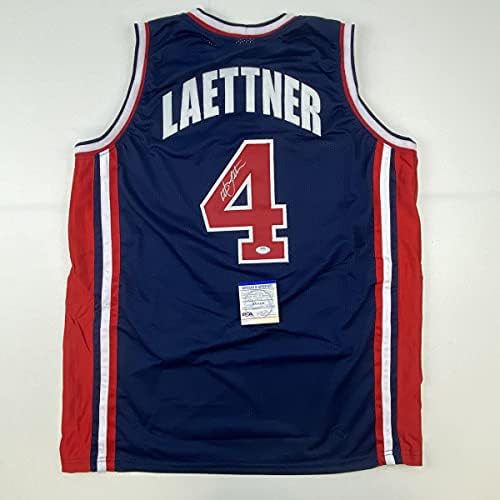 İmzalı / İmzalı Christian Laettner Takım ABD Olimpiyatları Mavi Basketbol Forması JSA COA
