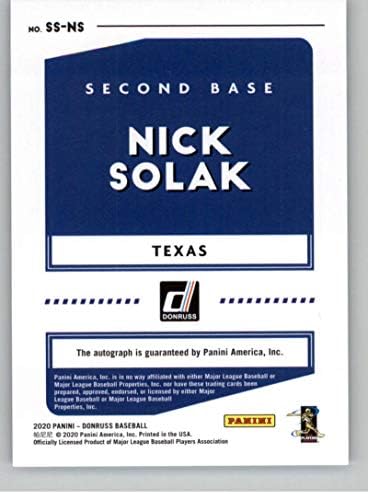 2020 Donruss İmza Serisi Beyzbol 37 Nick Solak Otomatik İmza Texas Rangers Panini America Company'den Resmi MLBPA Ticaret