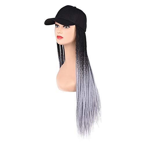 Yunkang Uzun Örgü Saç beyzbol şapkası peruk Ombre Gri sentetik saç bonesi Peruk ile Örgülü Kutusu Örgüler için Kadın Kızlar(B-28)