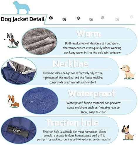 Easiestsuck Sıcak Köpek Ceket, Artı Polar Yaka ile Köpek Giyim, rüzgar Geçirmez Su İtici Rahat Soğuk Hava Köpek Ceket Astar