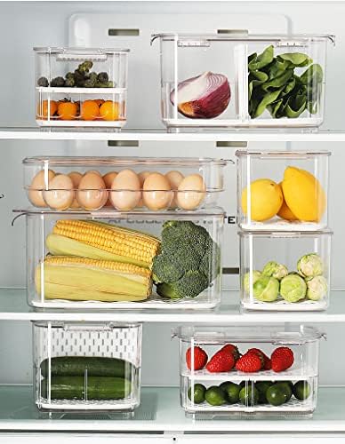 SANNO, Saver Fresh Keeper Sebze Meyve Saklama Kapları, Kapaklı ve Havalandırmalı Buzdolabı Buzdolabı İstiflenebilir Kutuları,İstiflenebilir