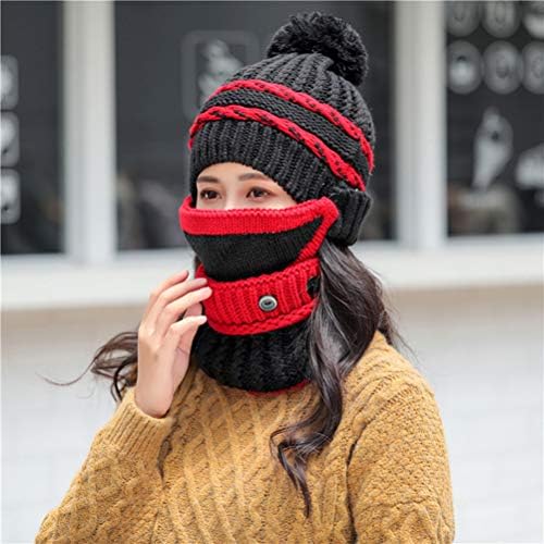 Kadın Kış Sıcak Örgü Bere Şapka Skully Ponpon Şapka Eşarp Maske seti ile Caps