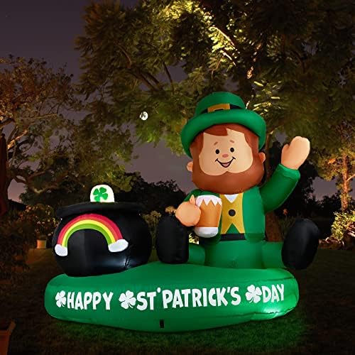 HOOJO 6 FT Uzunluk St Patricks Günü Süslemeleri, Açık Dekor St Patricks Günü Şişme Süslemeleri Ev için, Leprikon ile Altın