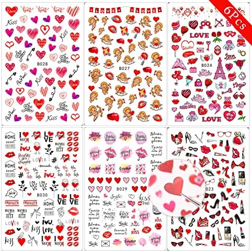 Sevgililer Günü Nail Art Etiketler Kırmızı Aşk Kalp Tırnak Malzemeleri 3D Kendinden Yapışkanlı Tırnak Folyo Çıkartmaları Kalp