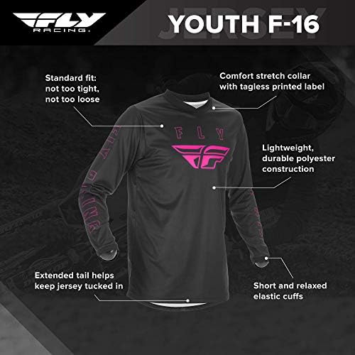 Fly Racing Youth F-16 Motor Sporları Forması, Pembe, Gençlik Küçük