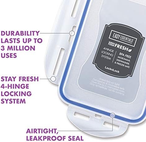 LocknLock Easy Essentials Gıda Saklama kapakları / Hava Geçirmez kaplar, BPA İçermez, 14 Parça Boyunda Dikdörtgen, Şeffaf