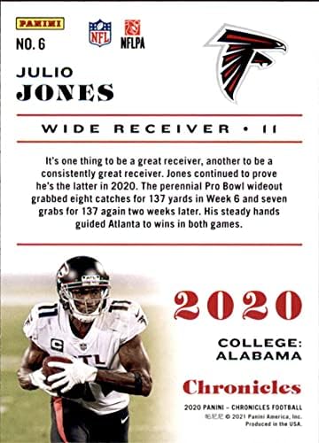 2020 Panini Chronicles Base 6 Julio Jones Atlanta Falcons NFL Futbol Ticaret Kartı
