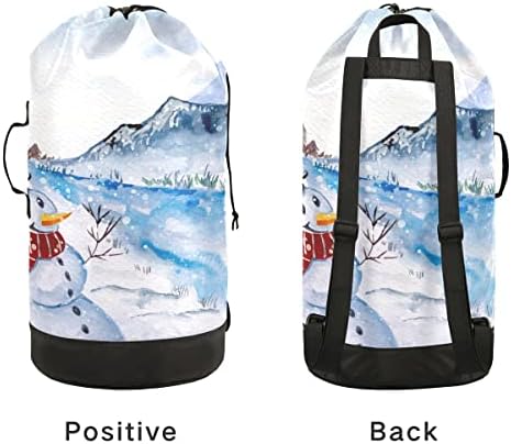 Kardan adam Kış Noel çamaşır torbası Seyahat Çamaşır Sırt Çantası ile Ayarlanabilir Kayış Yıkanabilir Ağır Büyük Giysi çamaşır