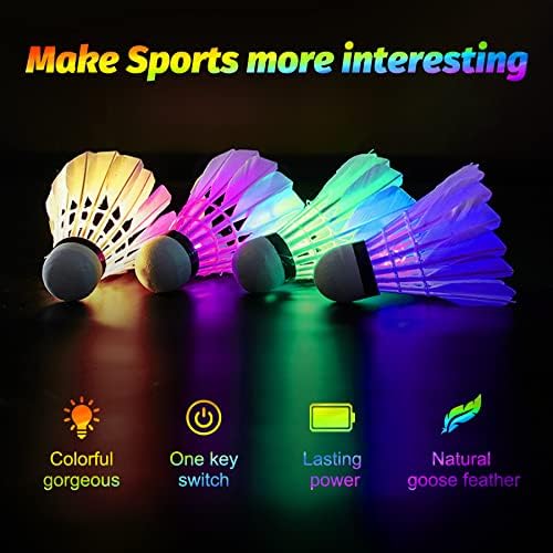 YYZP 6-Pack LED Raketle Badminton, renkli Raketle Koyu Gece Kaz Tüyü Glow Birdies Aydınlatma Açık Kapalı Spor Aktiviteleri