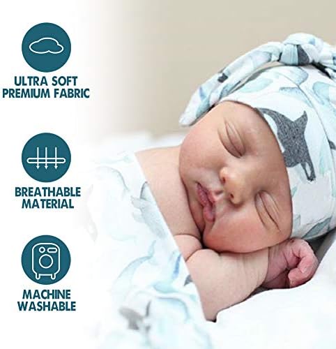 Yenidoğan kundak battaniyeleri Bere Şapka ile 4 Paket Seti için Erkek Balina + Kamuflaj Bebek Alma Battaniye
