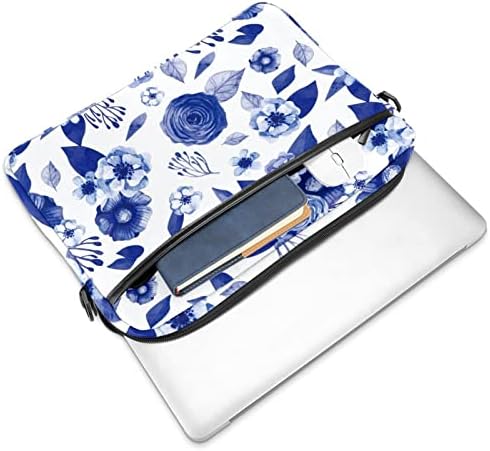 Mavi Suluboya Çiçekler Vintage laptop çantası Kadınlar için Messenger omuzdan askili çanta 14.5 İn Laptop taşıma çantası İş