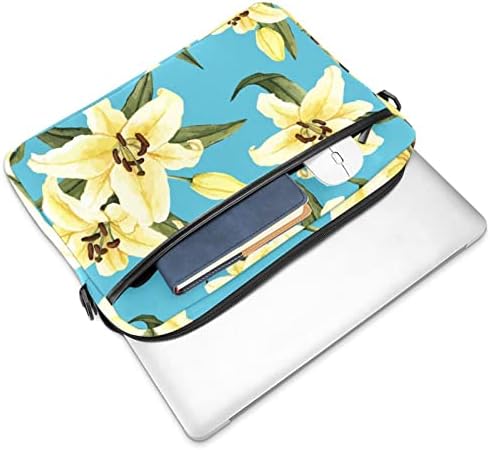 Elle Çizilmiş Zambak Çiçeği Mavi Arka Plan laptop çantası 14.5 İnç Evrak Çantası Laptop omuz askılı çanta Laptop Taşıma çantası