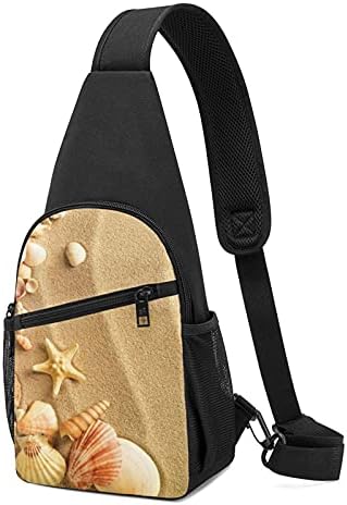 Plaj deniz kabuğu kum baskılı Sling sırt çantası Unisex çok amaçlı Crossbody omuz göğüs çantası