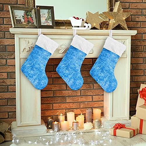 Dokulu Mavi Noel Çorap, 17.7 İnç Büyük Noel Stocking Şömine Asılı Çorap Aile Hediyeler için Dekor-1 Paket