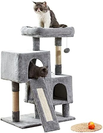 Kedi Ağacı Kedi Kulesi, Tırmalama Tahtası ile 34.4 inç Kedi Ağacı, 2 Lüks Kınamak, Kapalı Kediler için Kedi Kulesi, Sağlam