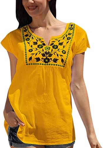 GREFER Vintage Nakış V Yaka T Shirt-Kadınlar için Bluzlar Moda 2019-Kadınlar için Üstleri Rahat Yaz Artı Boyutu
