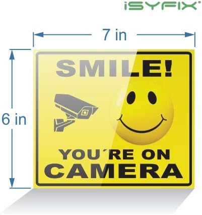 Smile You're On Camera Signs Stickers-4 Paket 7x6 inç-Üstün UV, Hava, Çizilme, Su ve Solmaya Karşı Dayanıklılık için Lamine