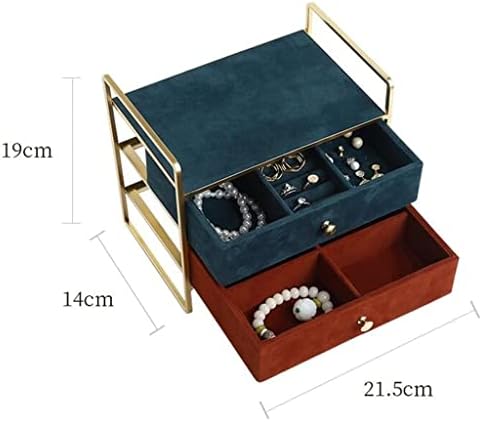 CXJAY Retro Mücevher Kutusu Çift Çekmece saklama kutusu Metal Çerçeve Masaüstü Standı Mücevher saklama kutusu Mücevher Tepsisi