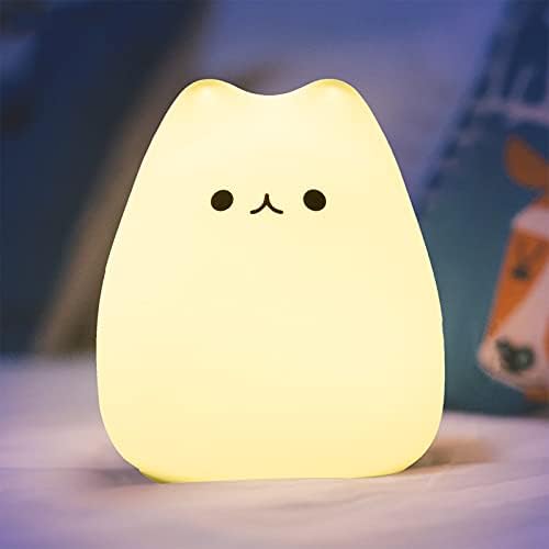 Çocuklar için LED Gece Lambası, Musluk Kontrolü ile Sevimli Kreş Renk Değiştiren Kedi Gece Lambası, Pille Çalışan Yumuşacık