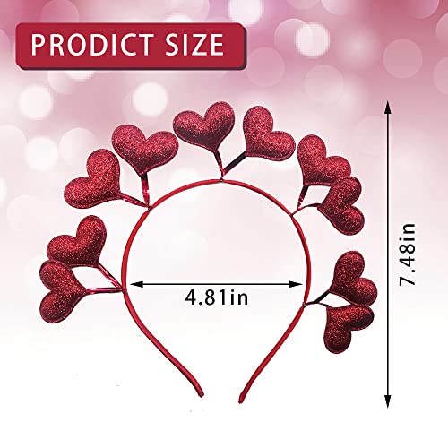 2 Paket sevgililer Günü Kalp Bandı Glitter Kalp Headbopper Tiara Kadınlar için Adam Çocuklar, kırmızı Pembe Aşk Kalp Pullu