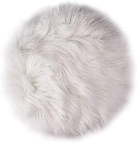 12 İnç Mini Yuvarlak Faux Kürk Koyun Kilim, Kabarık Oturma Odası Halı Mini Küçük Boyutu Fotoğraflama için Fit Arka Plan Mücevherat(Beyaz)
