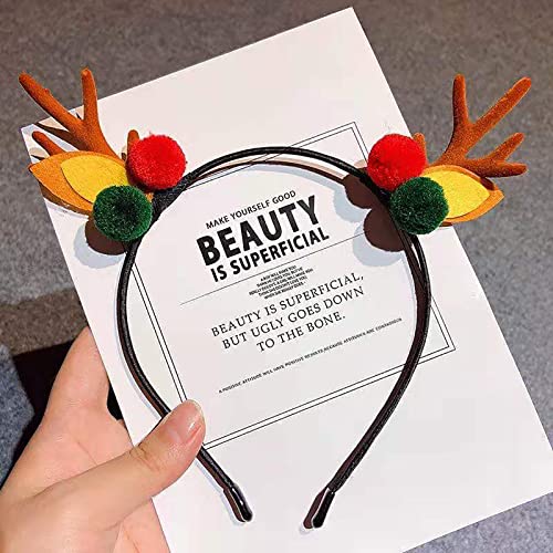 1 ADET Noel Ren Geyiği Boynuzları Kafa Bandı + 1 Çift Geyik Boynuzları Saç Klipleri Geyik Kulak Kostüm Yetişkinler, Sevimli
