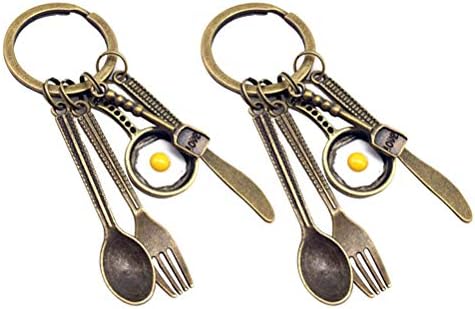 INOOMP 2 adet Kızarmış Yumurta Anahtarlık Kesme Aracı Çatal Kaşık Sofra Anahtarlıklar Aşçı Kitap Asılı Anahtarlık Süsleme (2)